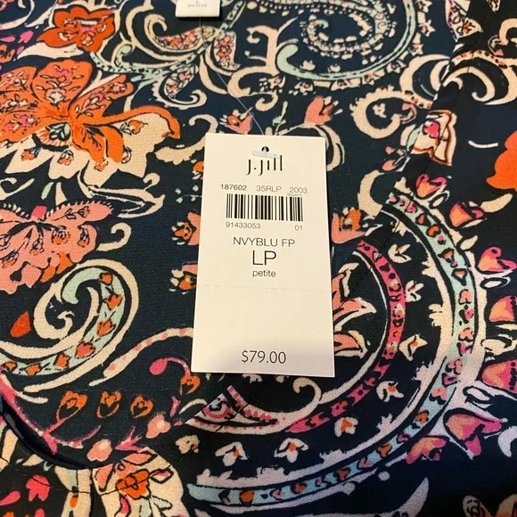 NWT J Jill poly blouse with flounce 3/4 sleeve floral print LP - Picture 2 of 9